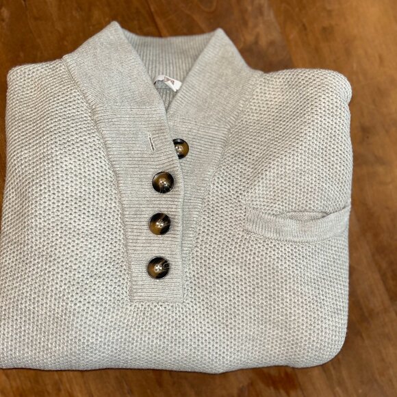 Lunya Cotton Silk Pocket Henley Mellow Gray Sweater, Ladies M - Picture 1 of 9